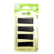 Невидимки для волос черные прямые 1.5*55мм, 40штв уп