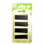 Невидимки для волос черные прямые 1.5*55мм, 40штв уп