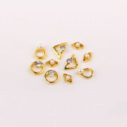 №10 Стразы E.Co Nails объёмные золотые треугольники, ромбы, капли, круги (9шт)